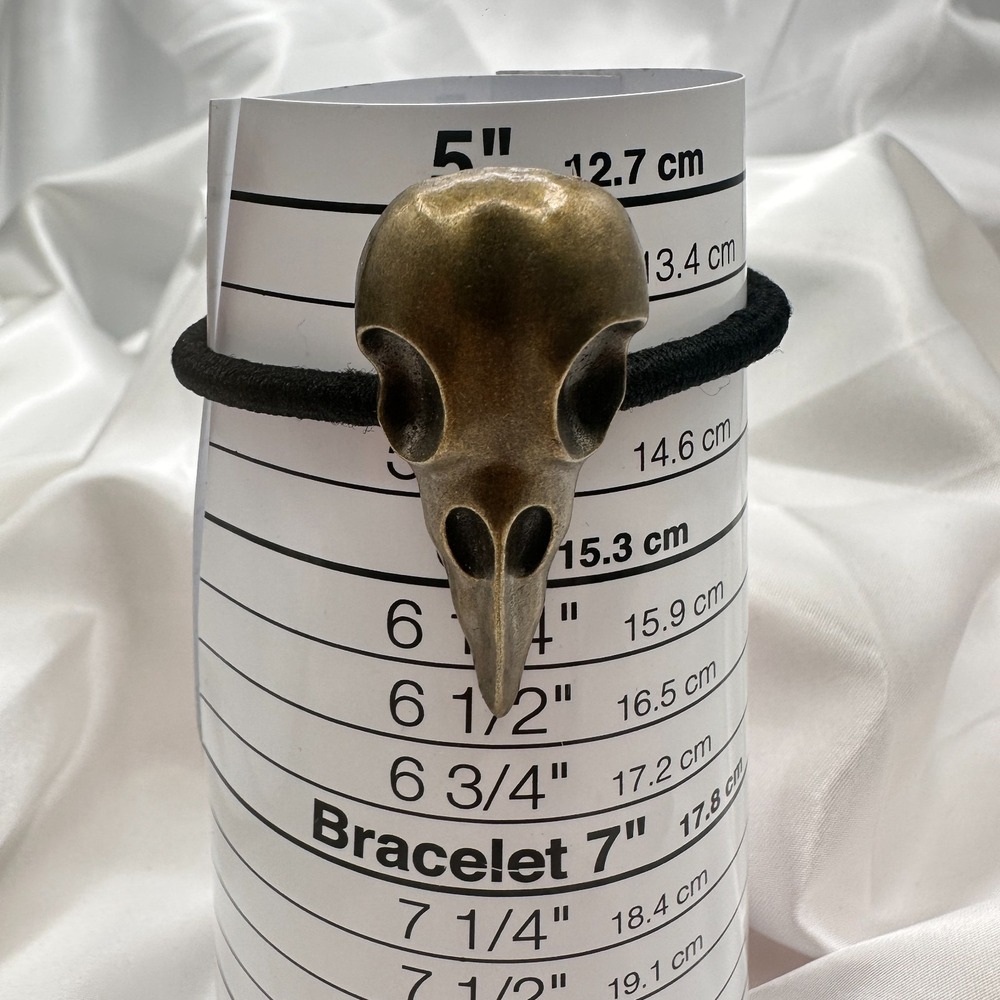 Vintage Y2K Bronze Tone Crow Skull Up Elastic Hair Band Halloween Hair Accessory - Picture 10 of 10